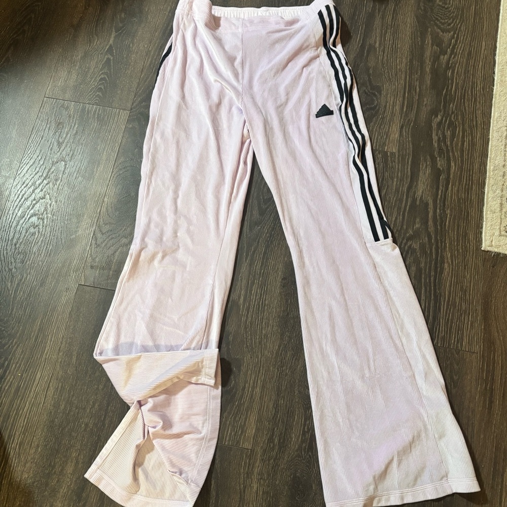 Adidas Light Pink Pants with Black Stripes
